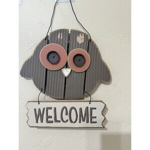 vintage transpac mdf wooden owl‎ welcome sign wall hanging.